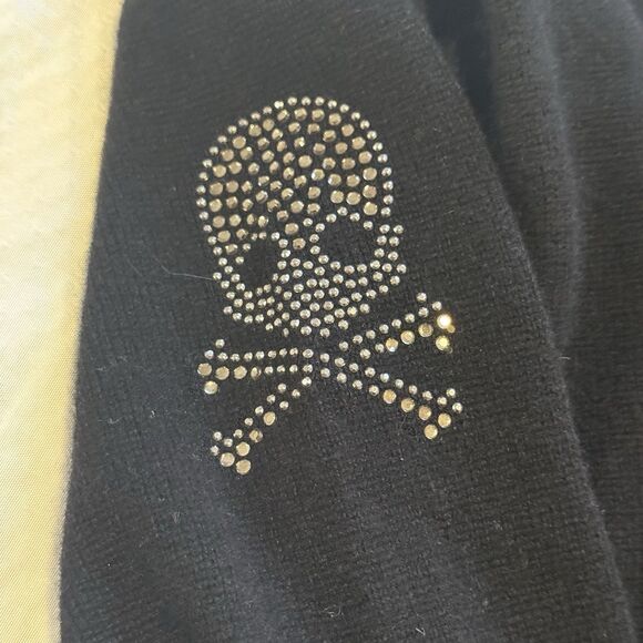 Skull Cashmere By Oats Black 100% Cashmere Knit Sweater Women’s M Rhinestone - Picture 6 of 6